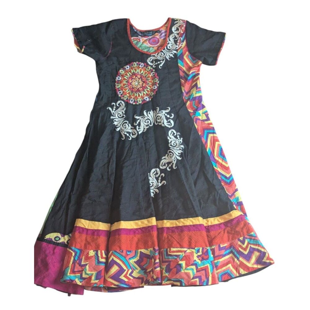 18 Fire Multi-Color Patchwork Embroidered Maxi Dr… - image 1